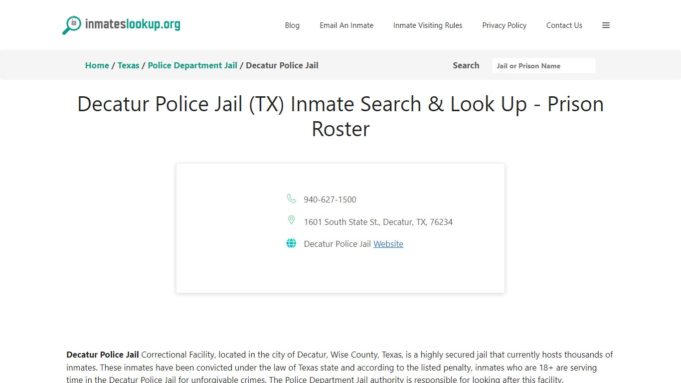 Decatur Police Jail (TX) Inmate Search & Look Up - Prison Roster